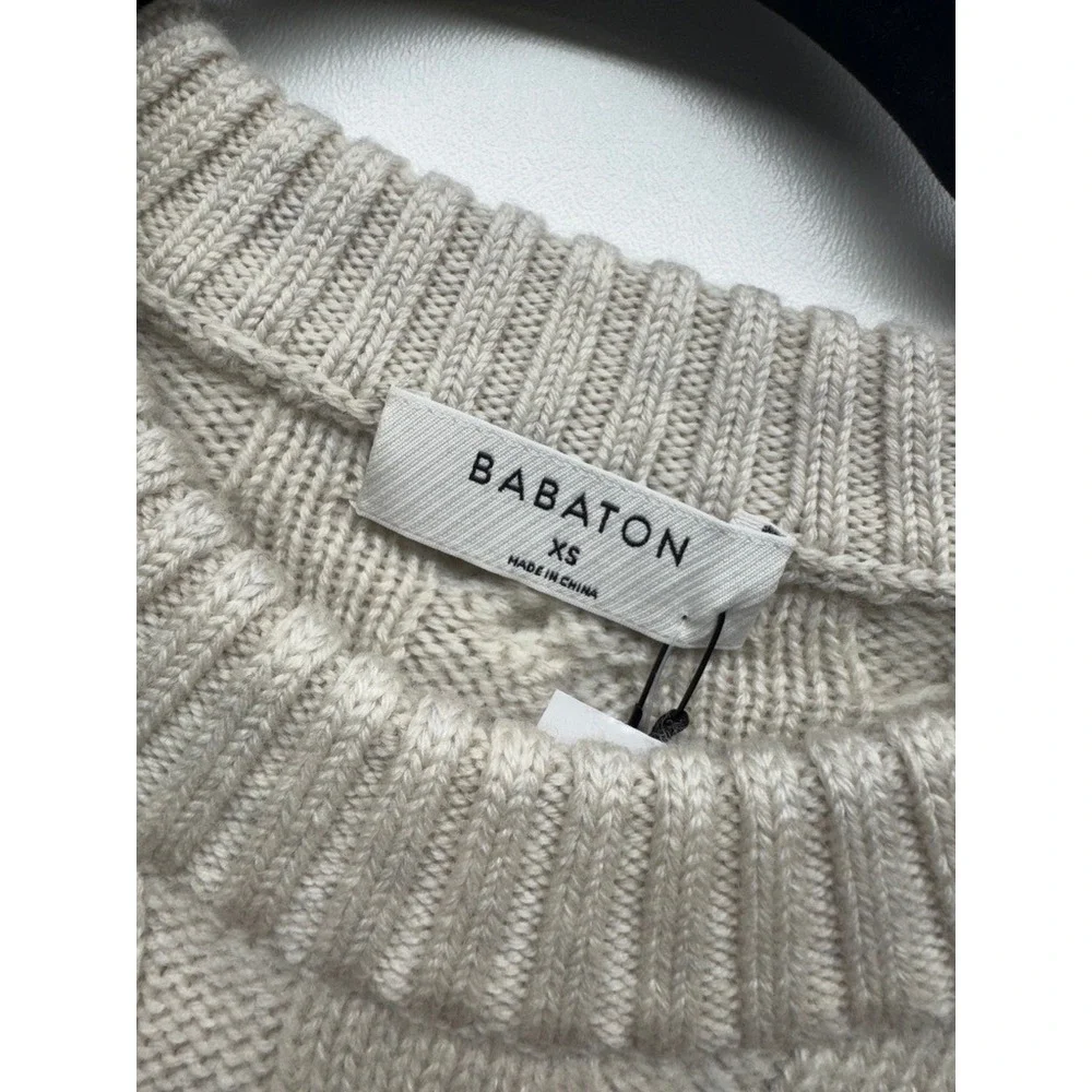Babaton Sweater Women XS Heather Birch Glory Cable Knit Merino Wool‎ Cropped